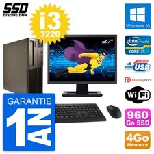 PC Lenovo M82 SFF Ecran 27" Intel Core i3-3220 RAM 4Go SSD 960Go Windows 10 Wifi