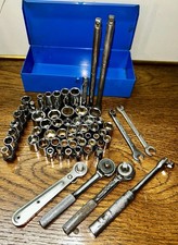 Metal Box Full Of 14 Socketwrenches Klein-sk-mac-craftsman Many Nos 50 Rare
