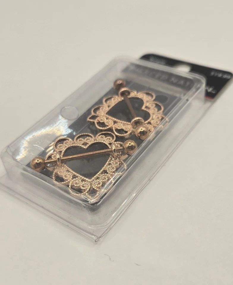 Pierced Nation Intricate Heart Nipple Rings 14G 5/8" Nipple Piercing Jewelry - Image 2 of 4