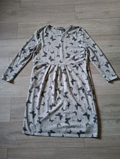 Bonmarche Grey & Black Butterfly Print Fine Knit Jumper Dress Flared Boho UK16