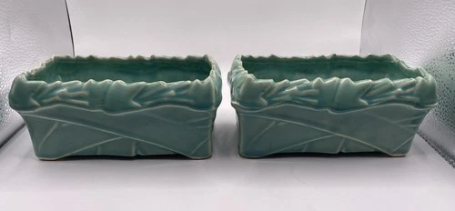 Vintage McCoy Pottery Rectangular Aqua Green Planters Set Of 2