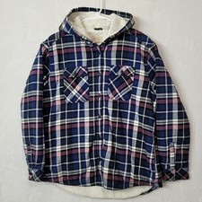 Boston Traders Women's Blue Plaid Flannel Hooded Jacket Sherpa Lined Size Large