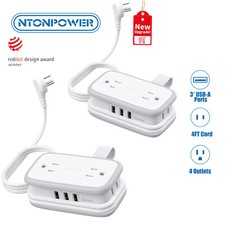 Ntonpower 2 Pack Travel Power Strip 4 Outlets  3 USB 4 Ft Extension Cord