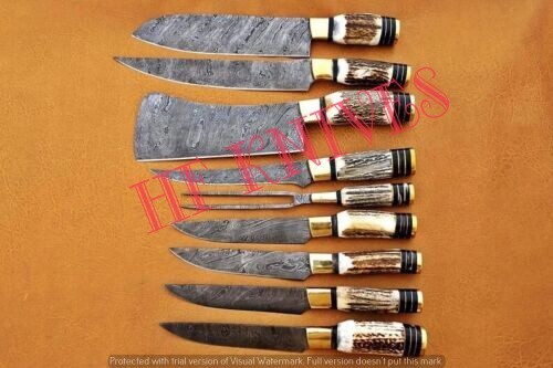 HF MESSER 9 STCK. SCHÖNES MASSGESCHNEIDERTES HANDGEFERTIGTES KOCHMESSER SET MIT LEDERMANTEL - Bild 4 von 6