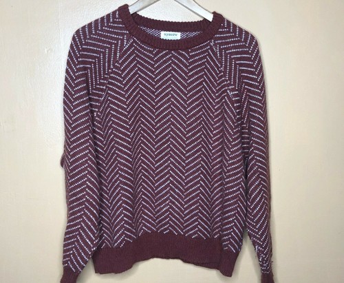 Aymara Women's Large Sweater Knit Round Neck Geometric Red White Long Sleeve - Picture 2 of 12