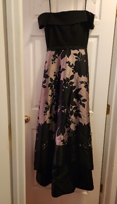 NEW Morgan and Co. Black Tan Floral Dress Gown Off the Shoulder High Low  5/6 | eBay