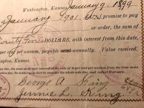 Antique $125 2 year Promissory Note T.P. Roney Washington, Kansas 1899 - Picture 3 of 4
