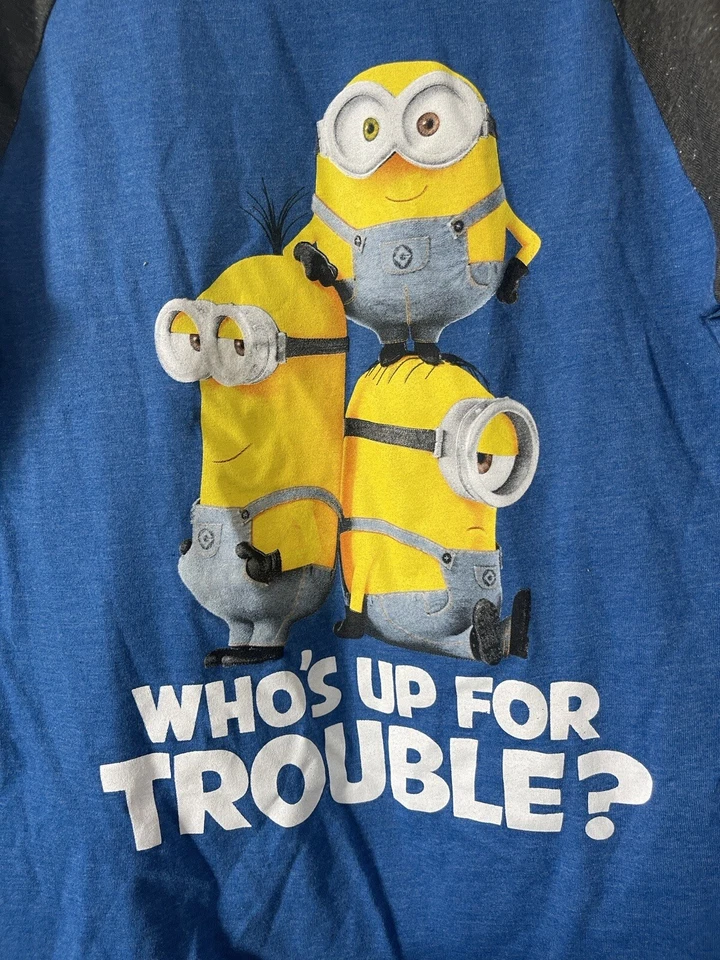 Despicable Me Kids Boys Cute Minions Trouble Raglan Long Sleeve Shirt Blue Small - Image 4 of 4