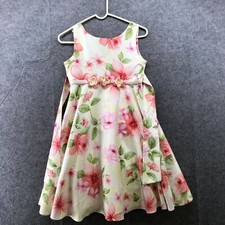 Rare Editions Girls Size 12 Party Dress Sleeveless Floral Pink Yellow Tie Waist