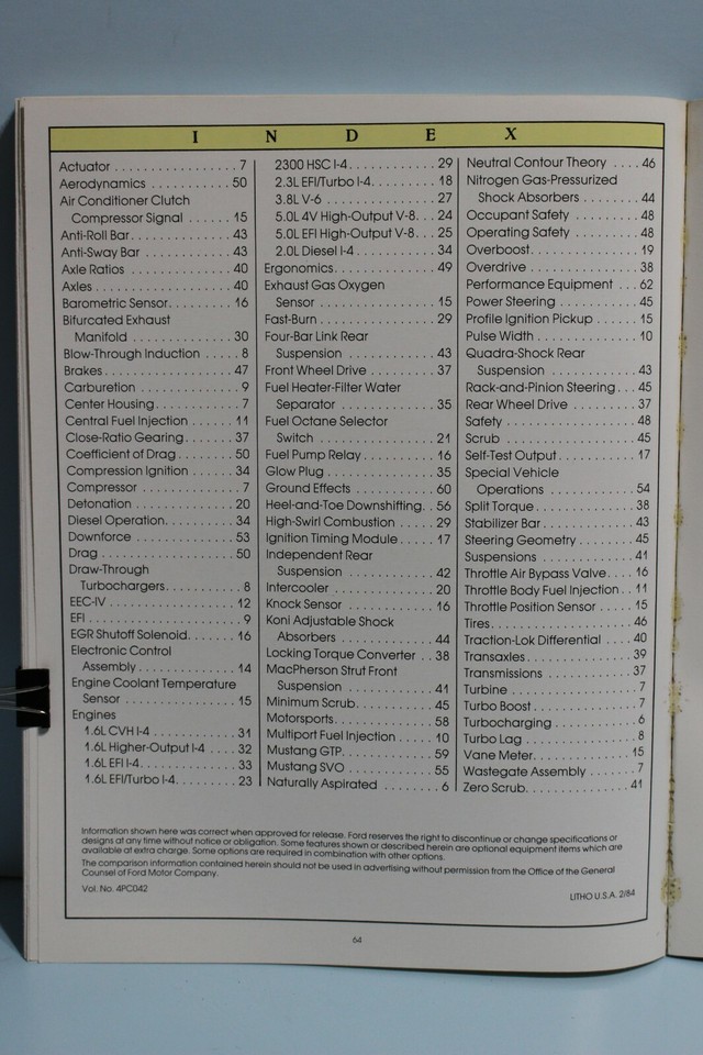 1984 Ford Mustang SVO Thunderbird Turbo Coupe Performance Catalog