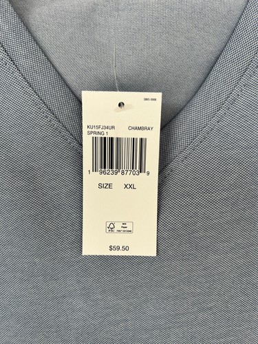 Michael Kors Men's Textured Knit V-Neck S/S Shirt XXL Chambray Blue NWT - Picture 5 of 5