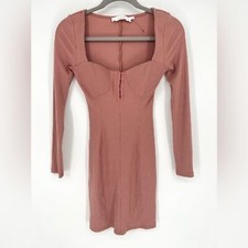 ASTR the Label XS  Bustier Bodycon Ribbed Hook and Eye Dress Blush Pink
