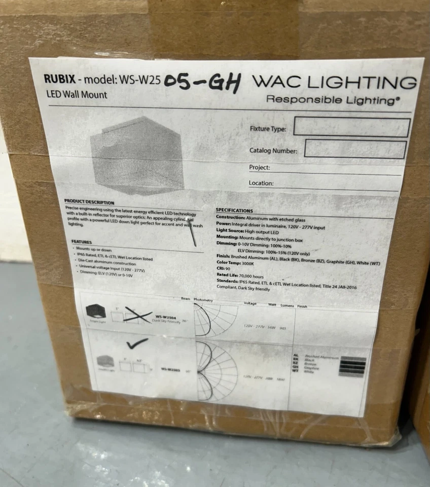 WAC  WS-W2505-GH 30W Rubix Up/Down LED Wall Mount, 3000K *open box - Image 4 of 4