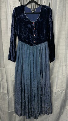 Starina II Maxi Dress Womens L Blue Green Embroidered Floral Velvet Gothic Witch
