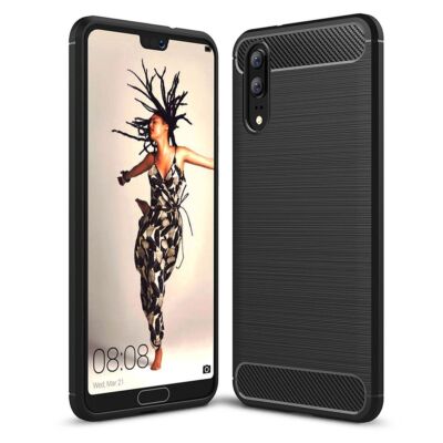 Hülle Handy Schutz für Huawei P20 Case Cover Bumper Carbon Optik Etuis Schwarz