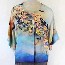 Citron Plus Clothing Art To Wear Floral Print Button Down Blouse 0X