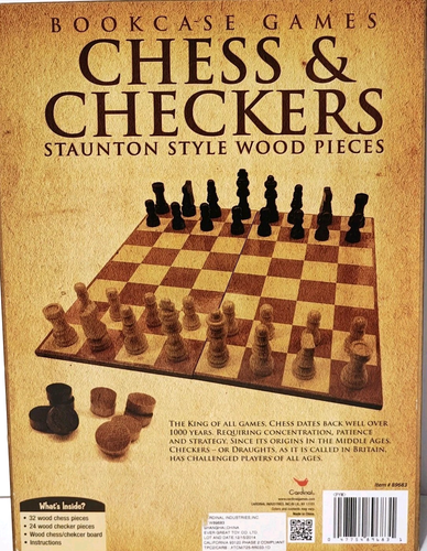 Chess & Checkers Staunton Style Wood Pieces Bookshelf Games - Cardinal Complete - Picture 2 of 10