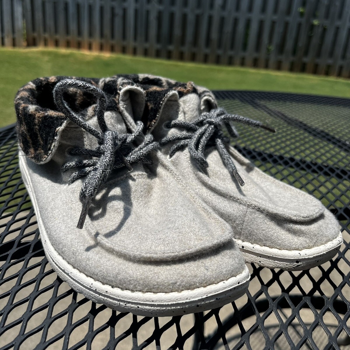 HEY DUDE Britt Black Cheetah Cuffed Bootie Shoe Gray Tan Womens