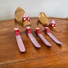 Natural Handmade Bamboo Root Skiing Duck DU-602-PURPLE SKI RED BOOTS