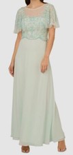 Adrianna Papell Women's Green Boat-Neck Beaded Gown Dress Size 10