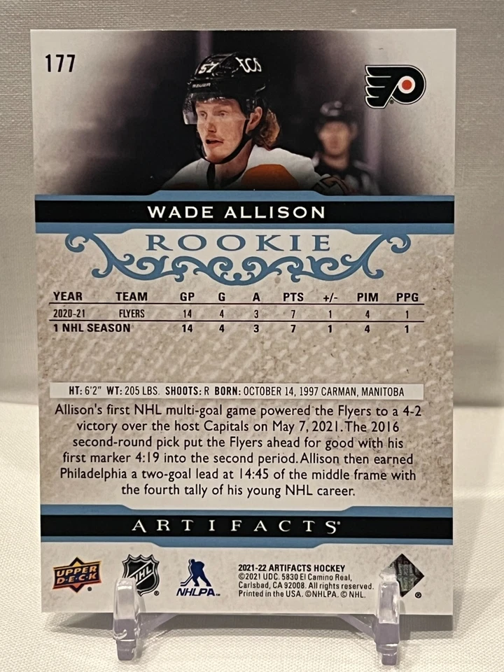2021-22 UD Artifacts Light Blue Steel Rookies /85 Wade Allison #177 Philadelphia - Image 2 of 2