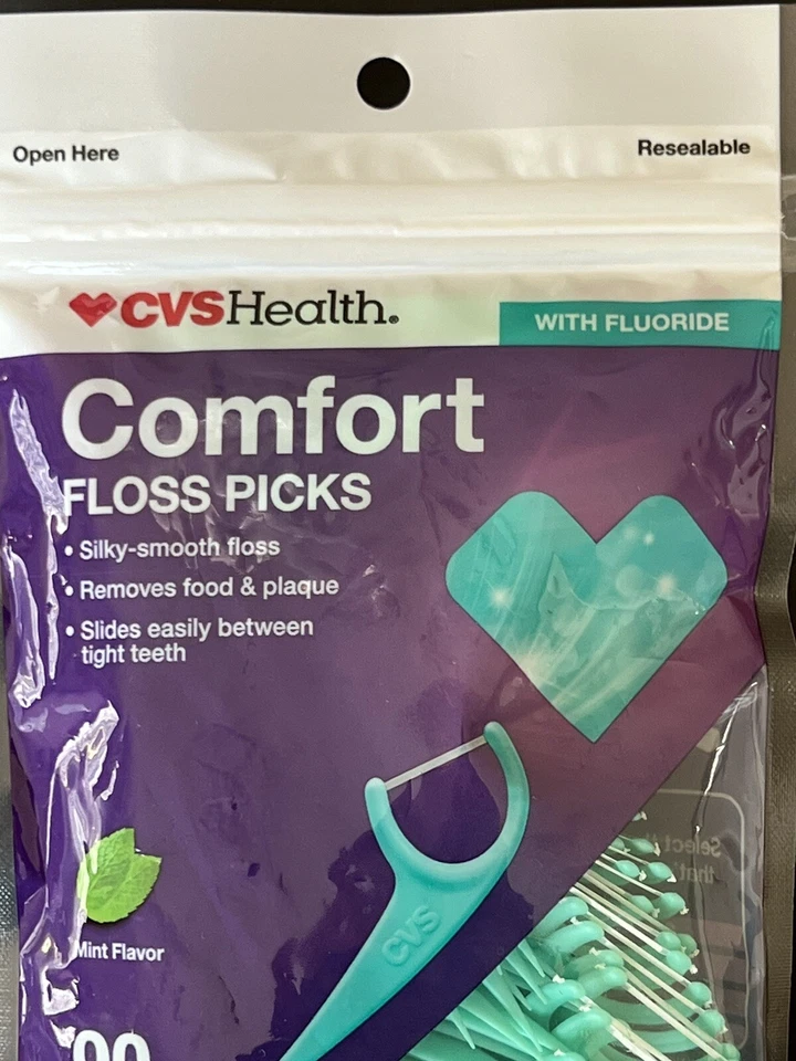 Palhetas de fio dental CVS Health Comfort com flúor. 90 palhetas. Novo - Imagem 2 de 4