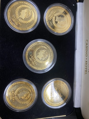 Caesars Casino Indiana Fifth Anniversary Golden Proof Tokens 5 Coin Box Set - Picture 8 of 11