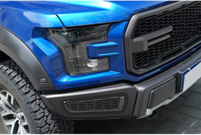 Carbon Fiber Honeycomb Front Bumper Trim Covers For 2015-2020 Ford F-150 Raptor - ABS, Adhesive Mount