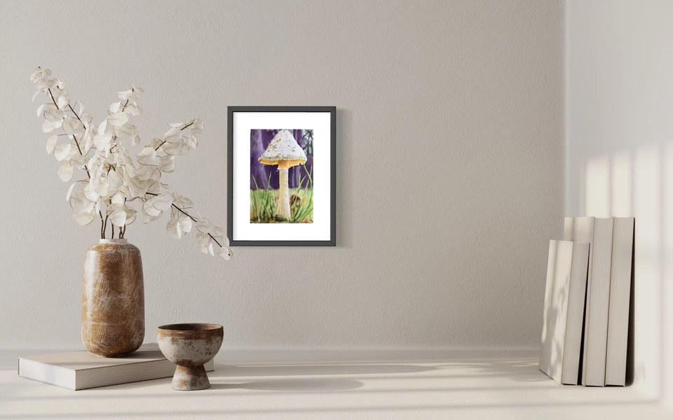 Original acuarela pintura de setas cottagecore decoración de pared bosque arte naturaleza Foto 3 de 4