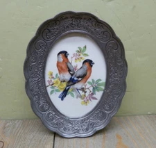 Peltro Pewter Finches Porcelain Transferware Mini Wall Plaque InterlakenGermany