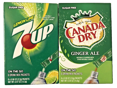 7-Up Lemon Lime & Canada Dry Ginger Ale Drink Mix Packets 6 Count Boxes Lot of 2