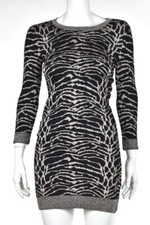 NEW French Connection Dress Size 2 Black Animal Print Sweater Above Knee NWT