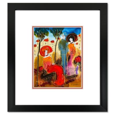 Moshe Leider, Framed Original Mixed Media Watercolor Painting, Hand Signed
