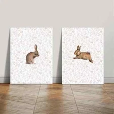 Set of 2 Wild Animals Featuring a Rabbit Wall Art Canvas Unframed