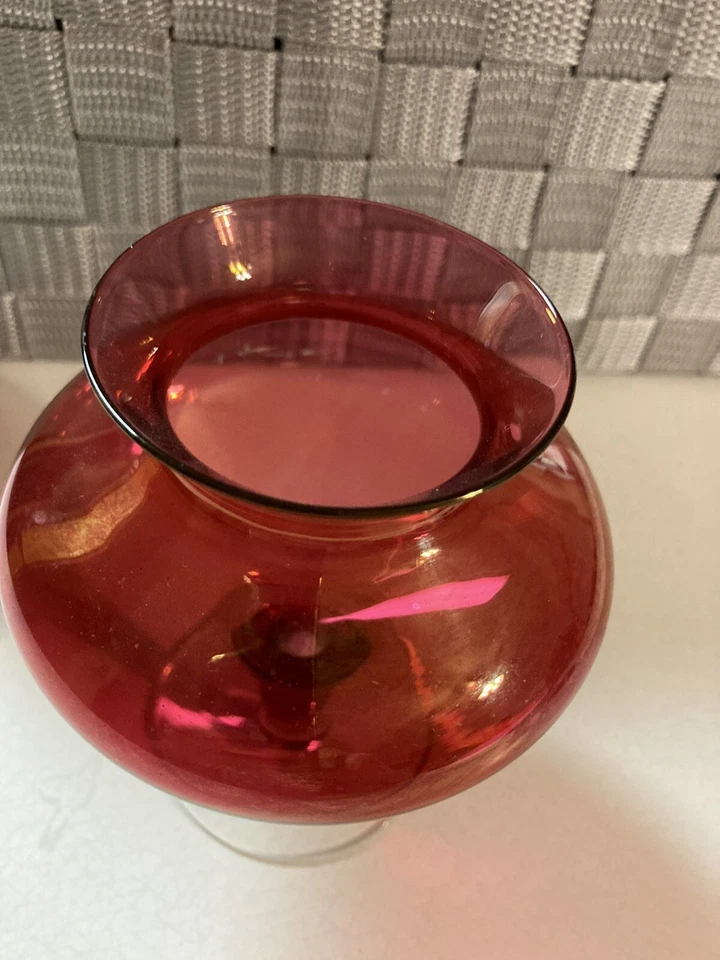 Vtg Ruby Red Cranberry Stained Flash Glass 5” Footed Vase MCM - Image 3 of 4