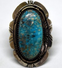 Vintage Large Native American Sterling Silver and Turquoise Ring Size 8