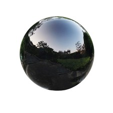 Black Gazing Globe Mirror Ball in Stainless Steel, Shiny Hollow Sphere Sparkling