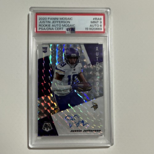 2020 Panini Mosaic Justin Jefferson Rookie Auto Mosaic RA9 PSA 9 Auto 6 PSA/DNA