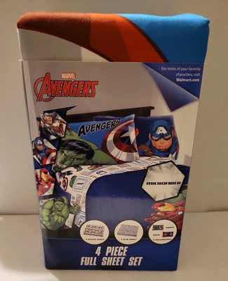 Marvel AVENGERS 4pc FULL Sheet Set! 1 Fitted, 1 Flat Sheet & 2 Pillowcase