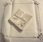 Vintage Linen Tablecloth & 4 New Napkins Beige Embroidered Cutwork Intricate 36” — photo 1