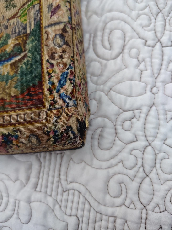 vintage petit point purse with a scenic tapestry design and a turquoise-colored - Image 4 of 4