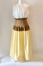 TORY BURCH Colorblock One Shoulder Dress Women's 6 Yellow Brown Wht Cottagecore