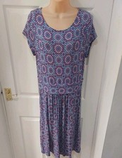 Boden Size 14R Blue Tile Print stretchy jersey midi dress