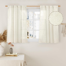 Linen Curtains 40 Inch Length 2 Panels, Cream Ivory Semi Sheer Light Filtering P