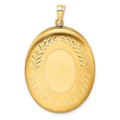 1/20 14K Gold Filled 34mm Poliert Satin Blatt Rand 2-Rahmen Oval Medaillon 4,28 g