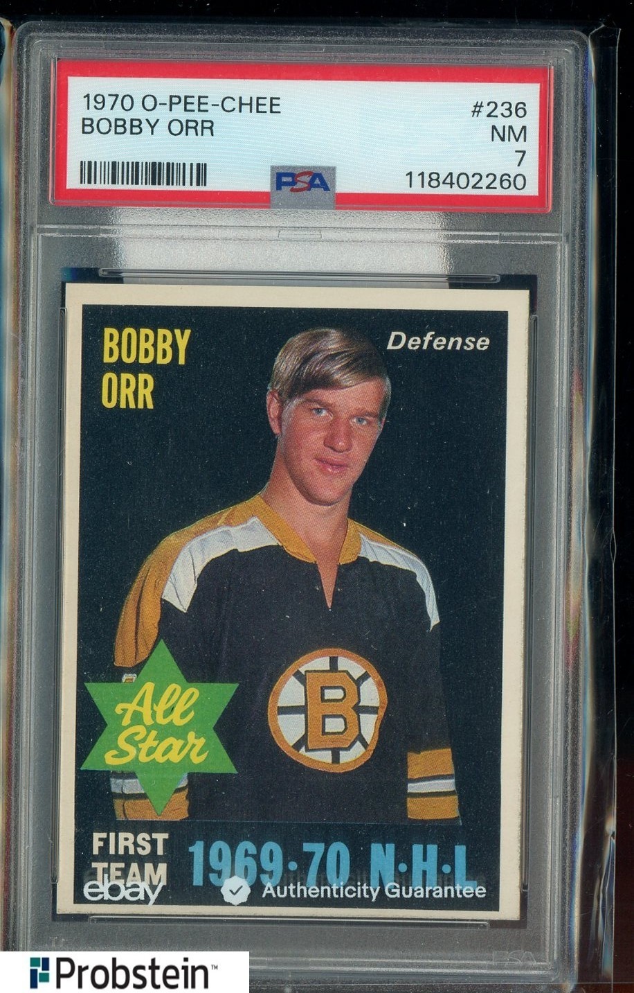 1970 O-PEE-CHEE OPC Hockey #236 Bobby Orr Bruins HOF PSA 7 NM