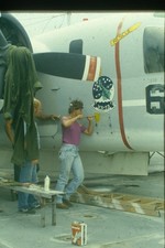1980s 35mm Slide Navy Aircraft Carrier Deck Crew Maintenance VS-23 Person Holds