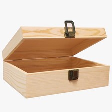 Wooden Box with Hinged Lid - 8x6x3 Inch Unfinished Wood Box for Crafts DIY