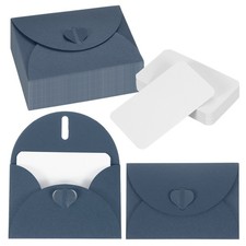 50 Set 4.1x3" Mini Envelopes with Heart Clasp Blank Note Cards, Dark Blue