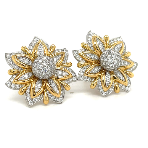 Verdura 18k Two Tone Gold Diamond "Primrose" Ear Clips 5.41 ct - Video 1 of 1